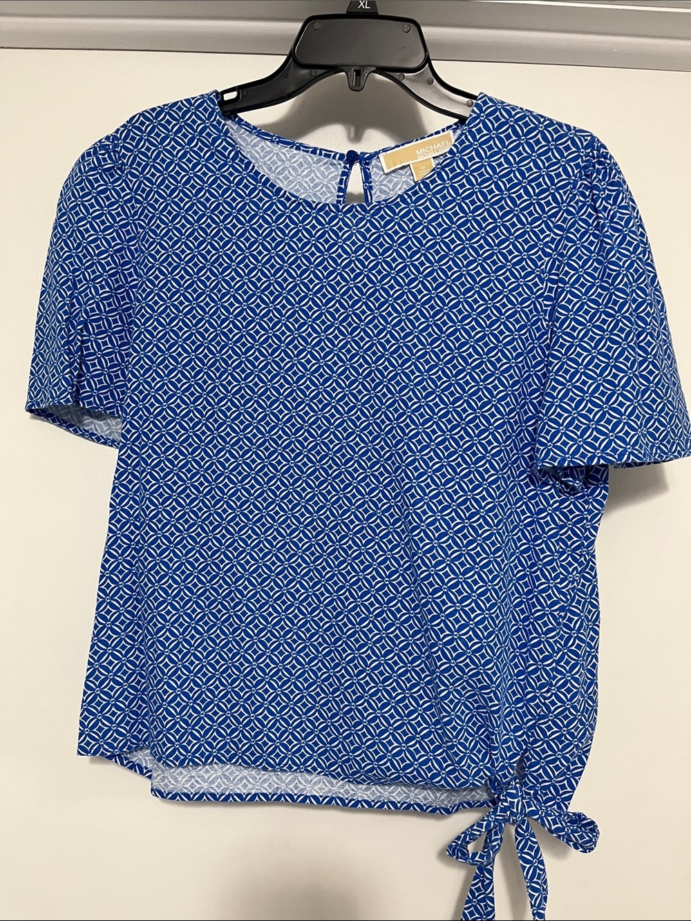 MICHAEL Michael Kors Blue Geometric Tie-Detail Short Sleeve Top